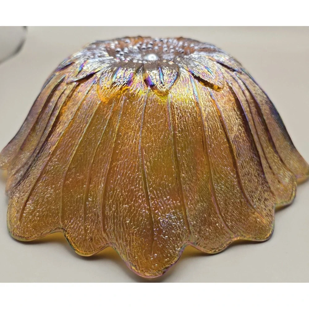 Vintage Sunflower Bowl Carnival Glass Marigold Iridescent 7